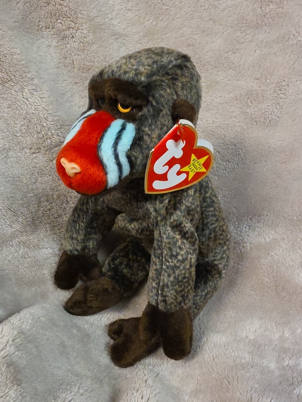 Ty Mandrill Plush - Brown Body with Red and Light Blue Face